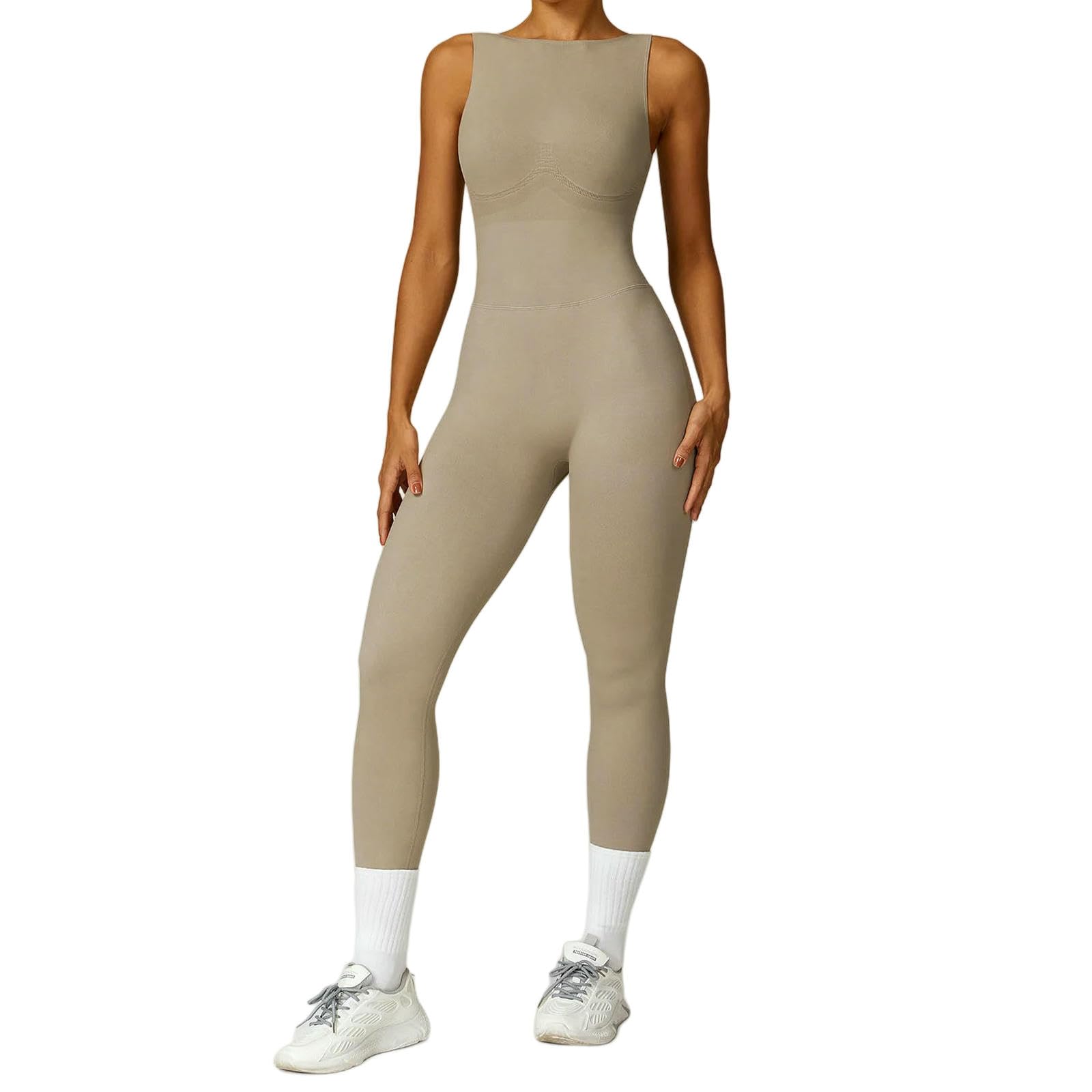 Shapewear damskie kombinezony z okrągłym dekoltem, bezszwowe śpioszki, z dekoltem w serek, na plecy, na siłownię, legginsy, do treningu, jogi, płaskie-M