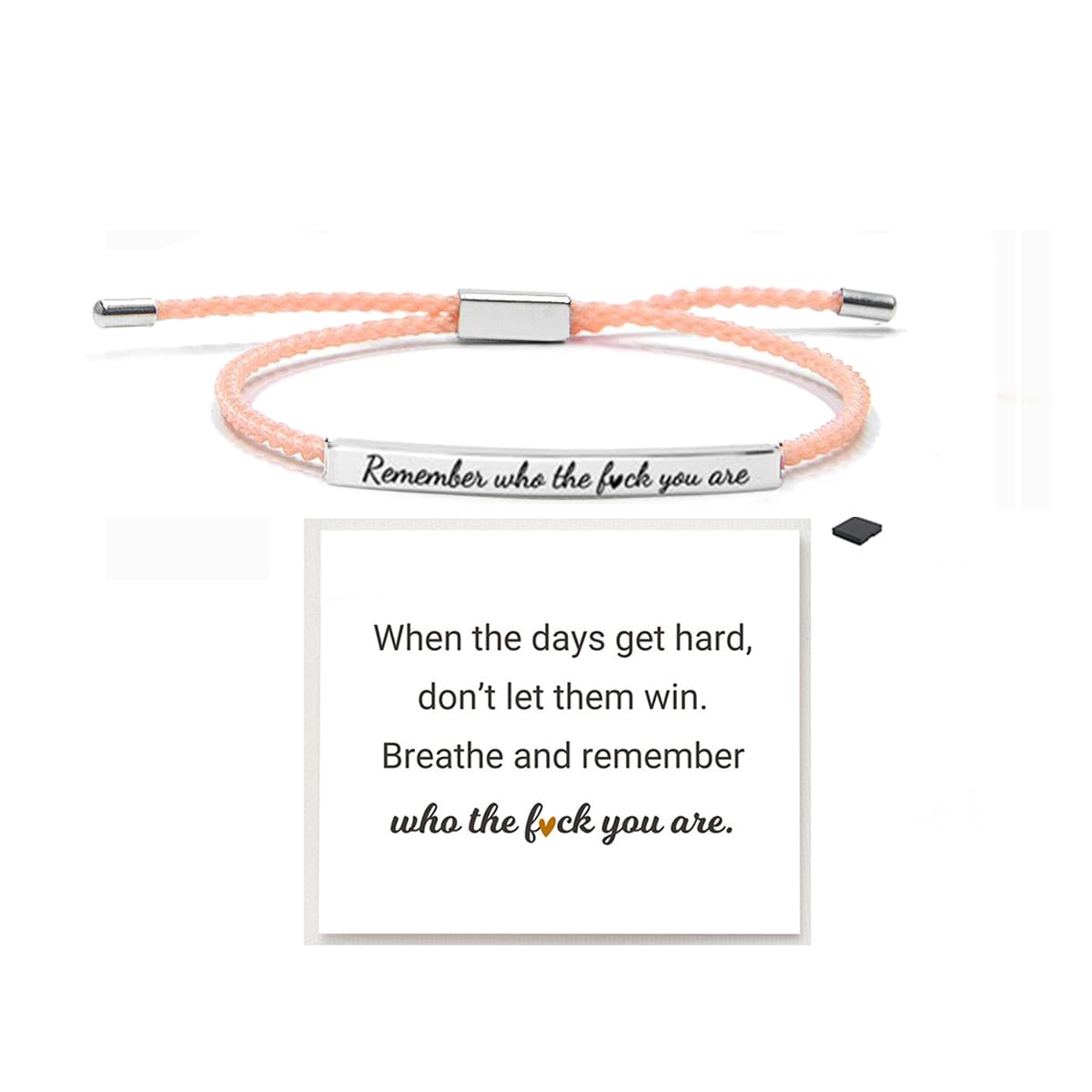 LIU JUN Remember Who The F You Are Motivational Tube Bracelet For Women, Adjustable Hand Bradied Wrap Stainless Steel To My Daughter/Best Friend Inspirational Gifts Jewelry