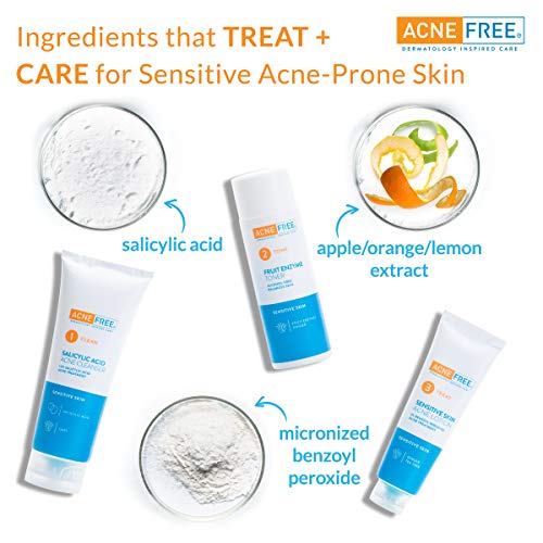 image for Acne Free 3-Step Acne Treatment Kit with Salicylic Acid Face Wash, Alc
