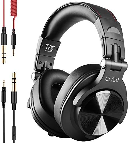 CLAW SM50 Professional Studio Monitoring DJ Wired Over Ear Headphones with 2 Detachable Cables (2.8m Coiled Cable & 1.2m Straight Cable with Mic and in-line Controls) (SM50 Black)
