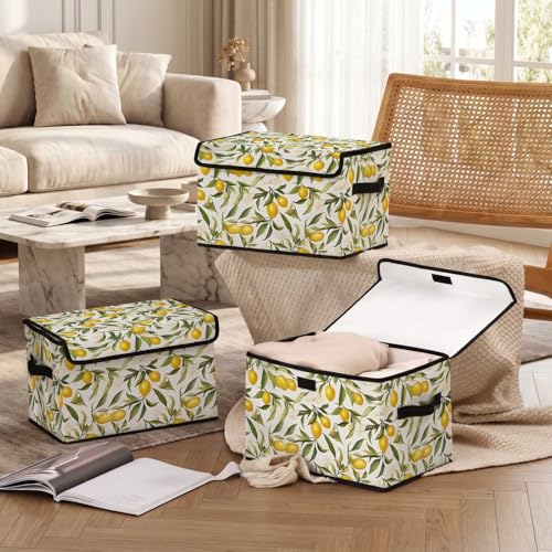 Image of Stackable Storage Bins with Lids,Closet Organizers Fabric Box for Home and Office,Blanket Clothes Organizers,Under Bed Storage Containers 3 Pack