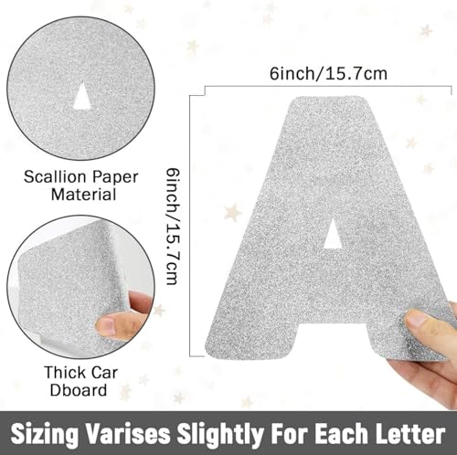 Image of Qyeahkj 150 PCS Large 6 inch Font Silver Letters and Punctuation Set Glitter Bulletin Board Poster Alphabet Cutout for Classroom School Display A Great Helper to Inspire Students' Learning Interest