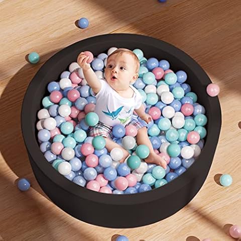 SUPFOO Foam Ball Pit with 200 Ball Pit Balls,Comfort and Safety of Baby Ball Pit 35.4"x11.8"x1.96",Bpa Free Plastic Ball Pit Balls,Kids Activity Center,Gifts for Children (Black,Includ Ball) Cover