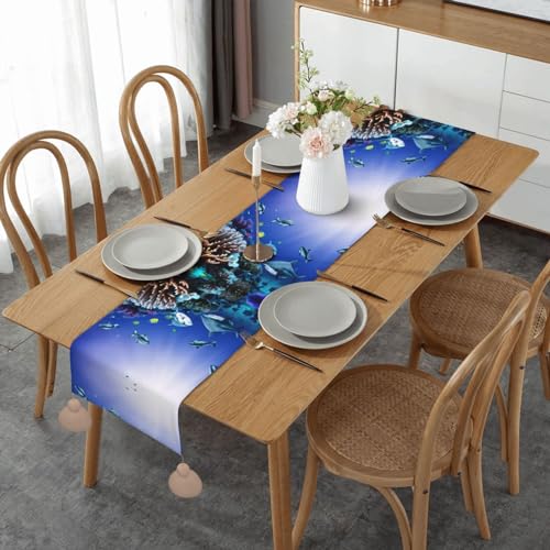 Camino de mesa Shark Swimming Under The Sea de 14 x 60 pulgadas, camino de mesa de cocina perfecto para cocina, oficina y fiestas