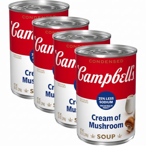 Campbell's Condensed 25% Less Sodium Cream of Mushroom Soup, 10.5 oz Can (Pack of 4)