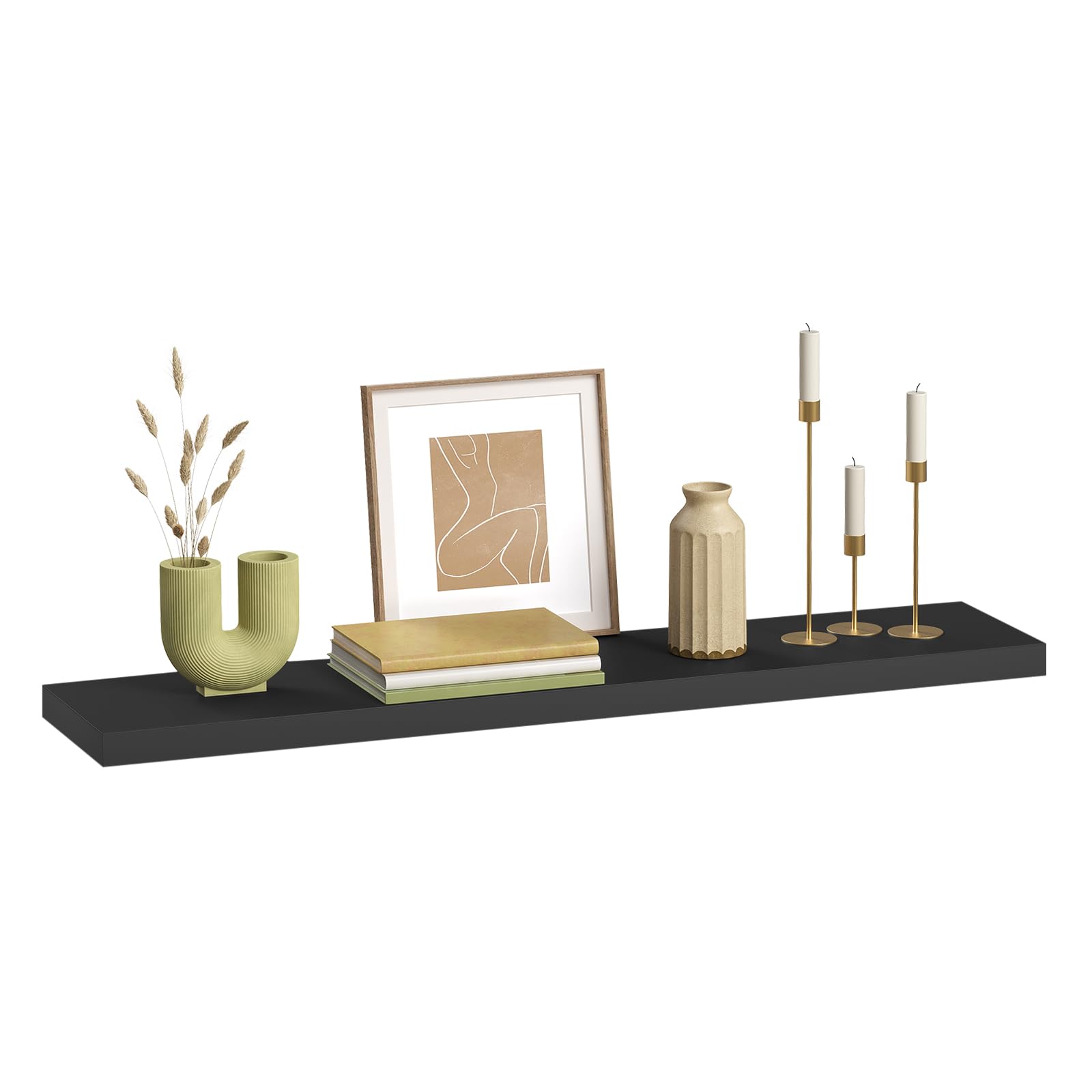 eSituro Wandregal Schwarz, für Wohnzimmer Schlafzimmer Küche Badezimmer, Schweberegal für Wandmontage, modern, MDF, 110x3,8x22,9 cm