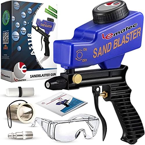 LE LEMATEC Sandblaster Gun Kit, Includes NPT Connector, Ceramic Blasting Tips, & Media Mesh Filter. Sand Blaster for Cleaning Rust, Dirt, Paint Stripper, & Glass Etching DIY Projects.