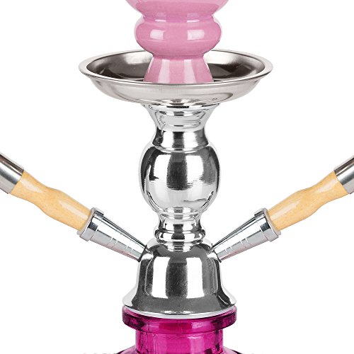 Mianova Wasserpfeife Shisha Hookah Set 28cm mit 2 Schläuchen inkl. Kohle 5 Mundstücke Zange Pink – Bild 5