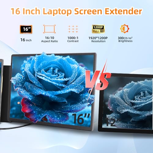 Image of Triple Laptop Screen Extender - 16 inch Monitor IPS FHD 1200P Detachable Portable Display for 13 inch-17.4 inch Laptops Compatible with Windows Mac Chrome Surface Travel Work Setup