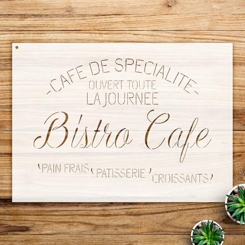 Bistro Cafe Stencil Pattern for Wood Signs and Crafts, Reusable Mylar Template, Rustic Parisian Design for Home Decor and Art Projects - Size A4 (11.0