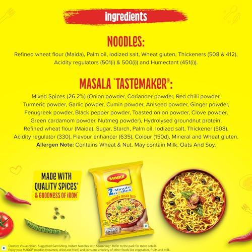 Image of MAGGI 2-Minute Instant Noodles, Favourite Masala Taste, Masala Noodles With Goodness Of Iron, Made With Choicest Quality Spices, 70g /72g /75g Pouch (weight may vary)