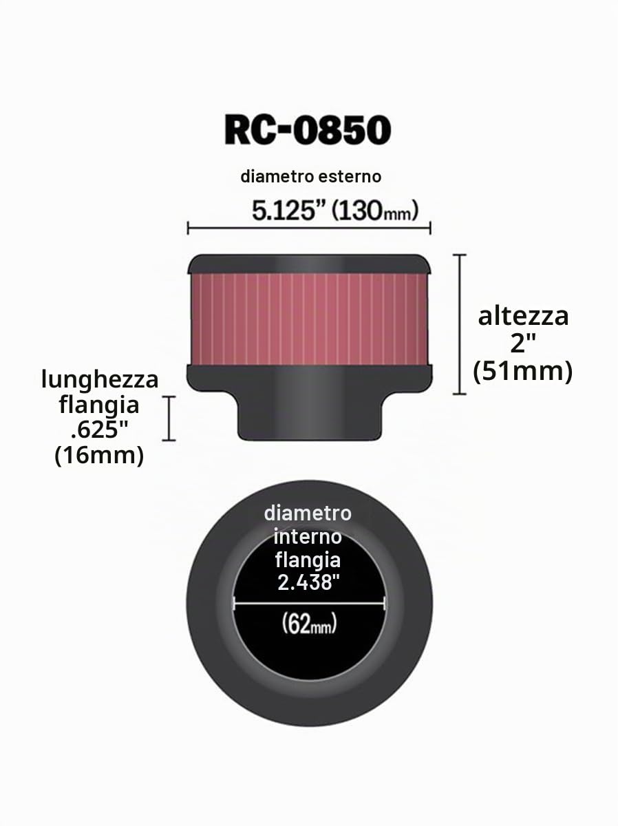 K&N RC-0850 Filtro universale Auto e Moto