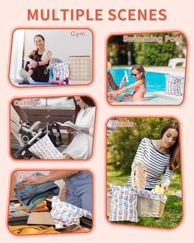 Image of babygoal Wet Dry Bags for Baby Cloth Diapers, Washable Travel Bags, Beach, Pool, Gym Bag for Swimsuits & Wet Clothes with Two Zippered Pockets 3 Pack 3LN08-IN