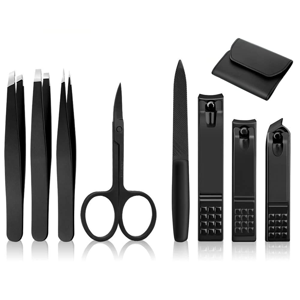 Tagliaunghie Kit per Toelettatura Professionale Kit di Strumenti 18 in 1 Set per Manicure in Acciaio Inossidabile Tagliaunghie con Custodia in Pelle,Black