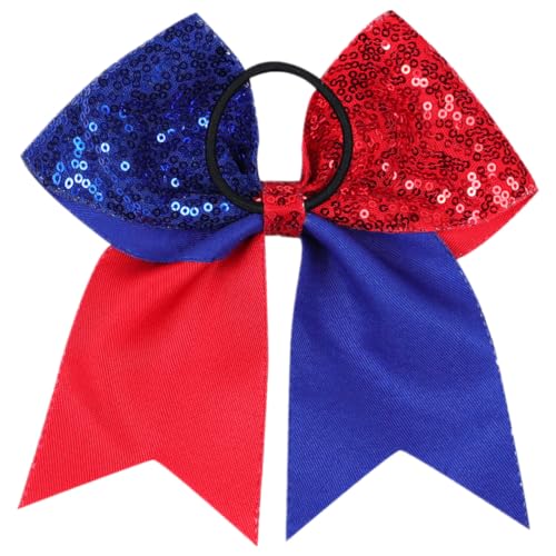 Large Big 7 Inch Cheer Bow, 4th of July Sequin Bow Elastic Hair Tie, Glitter Hair Bow Scrunchies, Ponytail Hair Accessories Independence Day Gift for Teen Girls Women (Red+Royal Blue) - Image 9