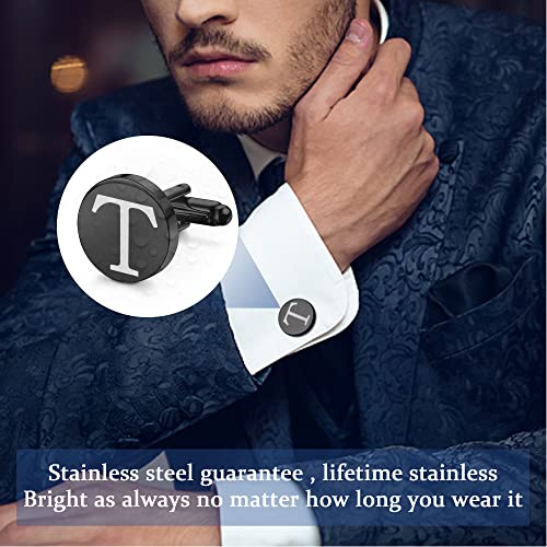 Loyallook 4Pcs Stainless Steel Engraved Initial Cufflinks And Tie Bar Money Clip Set Personalized Button Shirt Initials Tie Clip Alphabet Letter A-Z For Best Man Groom Wedding Business Bt #TOP2