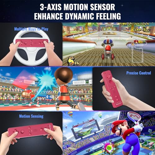 Image of Gamrombo 4 Pack Motion Plus Wii Controller, Compatible with Wii /Wii U with Silicone Case and Wrist Strap (White, Black, Pink, Blue)