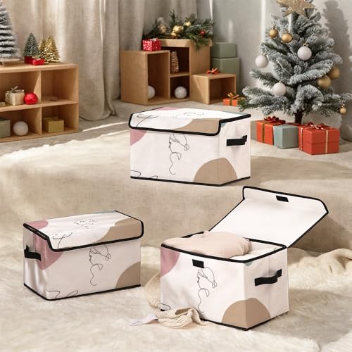Image of Stackable Clothes Storage Bins with Lids 3 Pack. | Closet Organizers Fabric Cat Printing Box for Home and Office,Blanket Clothes Organizers,Under Bed Storage Containers