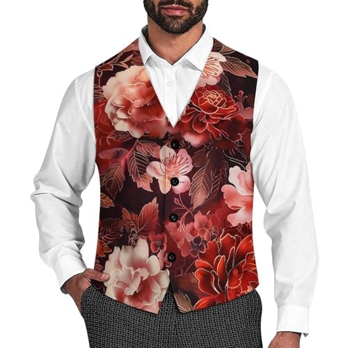 Dark Red And Light Roses Peony Flowers Suit Vest for Men Casual Business  Tuxedo Slim Fit Suit Vests Lightweight Waistcoat S at Amazon Men's Clothing  store