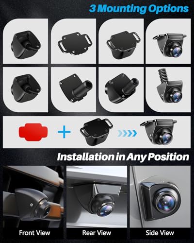Image of 【4 Modes Button Switch】 AHD 1080P Backup Camera for Car 180Wide Angle Rear Camera with Clear Night Vision 360+45 Rotatable Front /Side /Rear View Camera IP69K Waterproof Reverse Camera Fisheye Lens