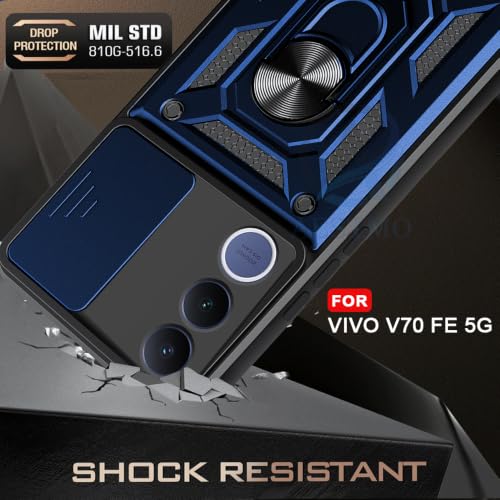 Image of AESTMO Tough Armor VIvo V70 FE 5G Bumper Back Case Cover | Ring Holder & Sliding Camera Shield Cover | 360 Degree Protection Back Case Cover for VIvo V70 FE 5G (Blue)