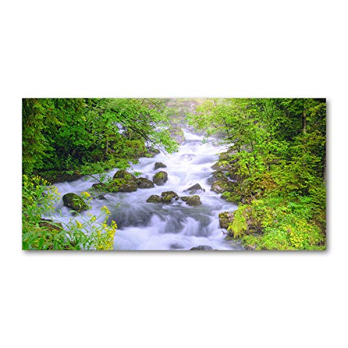 Rivière de montagne sur tableau panoramique pour salon zen en vert