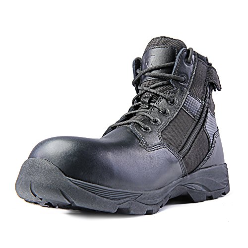 Men’s Tactical Waterproof Composite Toe Boots Max Pro Mid 6” with Zipper - Oil & Slip Resistant Black Leather Boots2