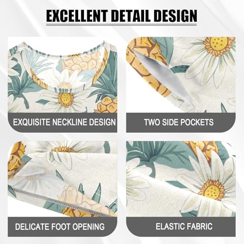 ALAZA Daisy Flowers Pineapple Pajama Set Short Sleeve Sleepwear Soft Lounge Nightwear4