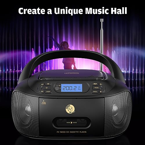 Image of Boombox CD and Cassette Player Combo with FM Radio, Portable CD Cassette Player for Home, Built-in Stereo Speakers, Super Bass, Audio Assisted AUX Input, USB Playback