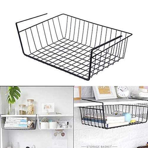 Image of UmI. Multipurpose 16 inch Under Shelf Rectangular Basket /Powder Coated Iron Under Cabinet Organiser /Undershelf Organiser Basket /Under Shelf Storage Rack For Kitchen, Bedroom, Office (Pack Of 3, Black)