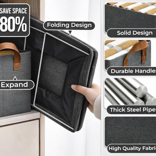 Image of DecorTwist Wardrobe Organizer for Clothes with Transparent Window & Metal Frame - Foldable Cloth Storage Box for Cupboard, Almirah, Wardrobe | Saree, Jeans, Sweaters, Blanket, Towel (Grey, Pack of 3)