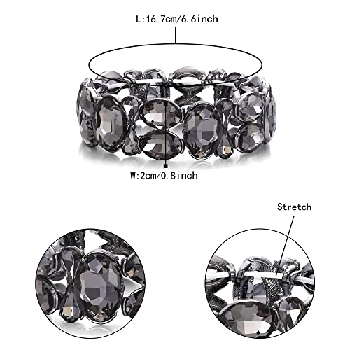 Flyonce Wedding Party Sparkly Crystal Oval Cut Rhinestone Elastic Stretch Bracelet For Women Girls Grey #TOP3