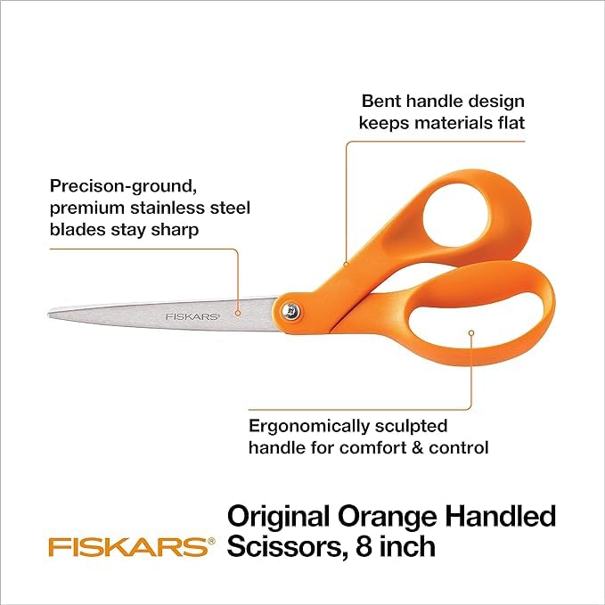 Fiskars 8" Original Orange-Handled Stainless Steel Scissors, Ergonomic and Keeps Material Flat, Sharp All-Purpose Paper and Fabric Scissors for Office, Arts, and Crafts image 6