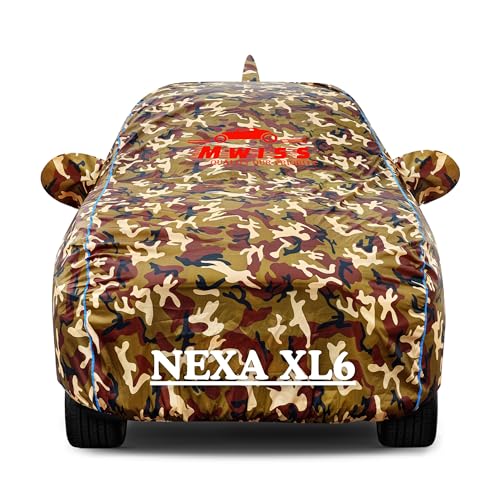 Image of Waterproof Car Cover for Maruti Suzuki Nexa XL6 | Dustproof, UV & Scratch Resistant Soft Cotton Lining | Triple Stitched, Mirror Pockets & Elastic Hem | Jungle