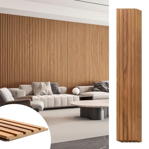 Image of Art3d Wood Slat Wall Panels, Fluted MDF, 6-Pack, 94.6 x 7.4 in,Teak