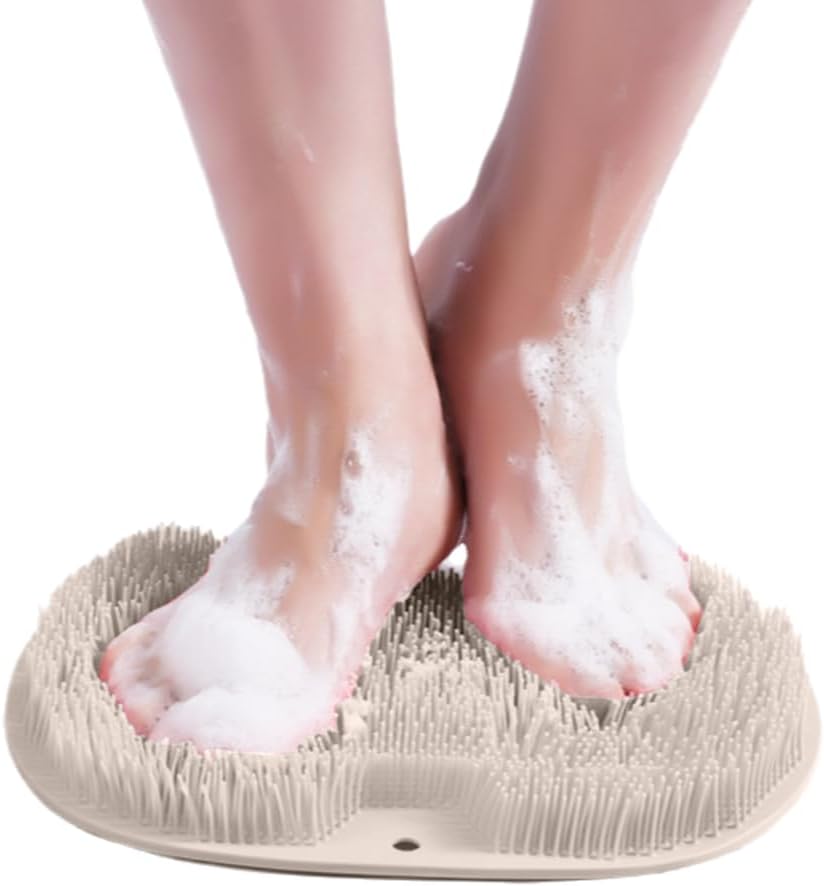 Silicone Shower Foot Scrubber Mat, 2025 Upgraded Exfoliating Bath Pad with Non-Slip Suction Cups Wall Mounted Foot Cleaning Mat (Pink)