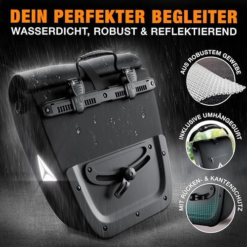 FREITHAL Fahrradtasche Gepäckträger, Gepäckträgertasche, 27L Schwarz