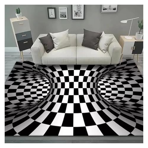 Tapis illusion vortex 3D noir et blanc 80x120cm pour salon - 2
