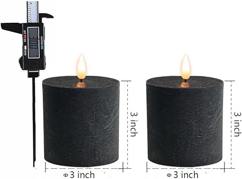 Miniatura 5 de Juego de 3 velas LED negras sin llama (3 x 3 pulgadas), velas LED parpadeantes de cera real que funcionan con pilas con temporizador de control