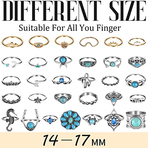 Kigeli 78 Pcs Vintage Turquoise Rings Set Women Western Bohemian Silver Oval Gemstone Boho Joint Knuckle Midi Stacking Rings for Women and Girls2