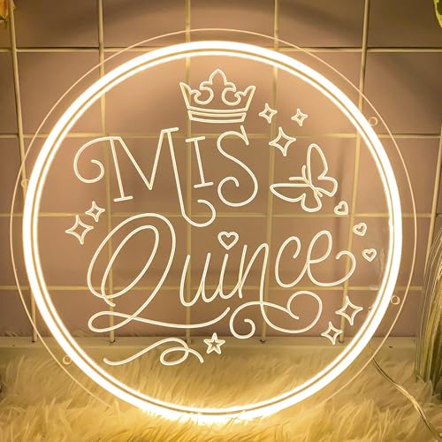 Image of Mis Quince Neon Sign Happy 15th Birthday Neon Signs for Wall Sweet 15 LED Neon Light with Dimmable Switch Neon Lights Letter Neon Wall Sign for Bedroom Quinceanera Birthday Party Decor Girl Gift