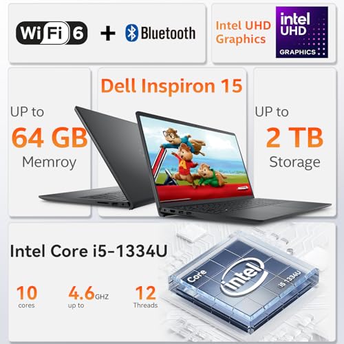 Dell Inspiron 15 3530 Touchscreen Laptop Computer, Intel 10-Core i5 1334U, 256GB RAM, 218TB SSD, 15.6'' FHD Anti-Glare Display, Wi-Fi 6, Ai Copilot, Windows 11 Pro, for Business & Student w/Accessory