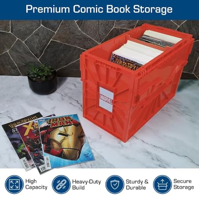 BCW Short Comic Book Bin | Holds 150 Comics | Stackable Plastic Storage | Acid-Free Organizer | Red, Single