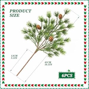 161artificial christmas norfolk pine branches pinecone garland stems tree greenery decor faux cedar picks home decoration real touch evergreen realistic plant leaves for winter holiday indoor 6pcs  urban country home decor