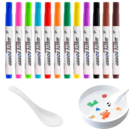 Canollo 12 Stück Magische Stifte mit Löffel, Zauberstifte Kinder, Magische Stifte für Schwimmende Zeichnungen, Wasserstifte Kinder, Zauberstifte für Graffiti, Zeichnen, Schreiben, Wassermalerei