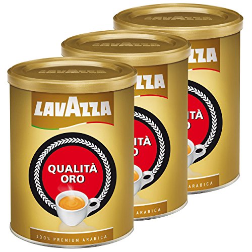 Juego de café Lavazza Qualita Oro, espresso de granos de café tostado, diseño de granos de café molido, 3 x 250 G de…