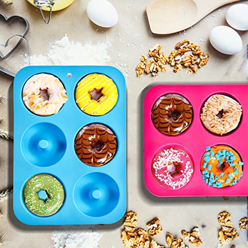 Silicone Donut Moulds,3 Pack Silicon Doughnut Mould,Large Non-Stick 6 Cavity Molds Doughnut Tray Donut Pan,Bagel Baking Tin,Muffin Cupcake Biscuit Doughnut Maker,Bakeware,Baker Tool-Blue,Red,Green - Image 6