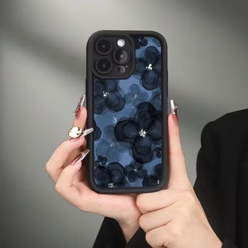 Image of COVERLY Floral Sparkling Back Case Cover for iPhone 16 Pro Max | Hot 3D Flower Black Cute Design | Lens Protection | Soft TPU Silicone Aesthetic Print Cover for Girls & Women (Black, Shockproof)