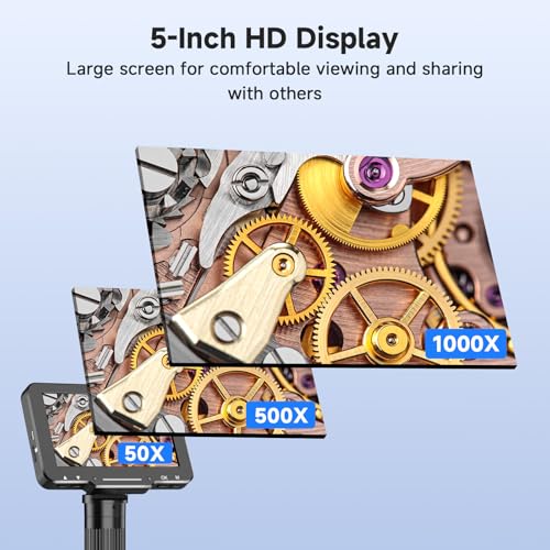 Image of 5 inch LCD Digital Soldering Microscope with Flexible Stand, 1000X Magnification for Electronics Repair & Coins, 1080P PC View, 8 LEDs (Micro SD Card Not Included)