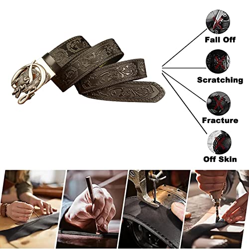 Men's Ratchet Leather Dress Belt - Floral Embossed Western Crocodile Automatic Buckle3